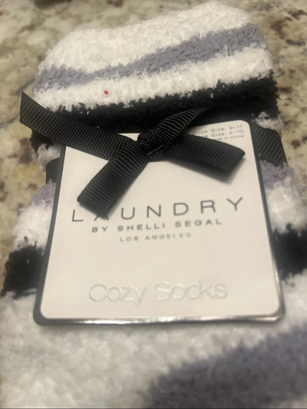 Laundry By Shelli Segal Striped Cozy Crew Socks - White, Gray & Black. 3 pair